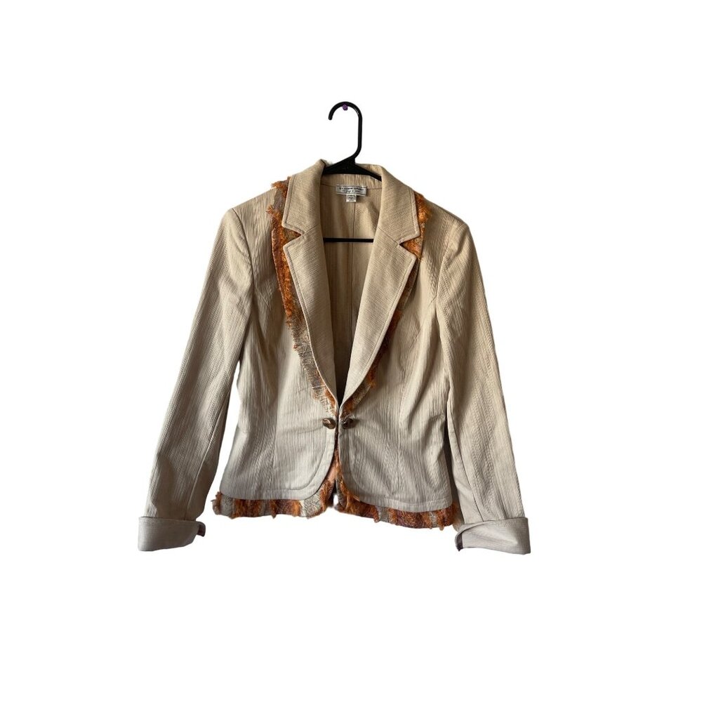 ST. JOHN SPORT COLLECTION Marie Gray Orange Fringe Jacket Blazer Women VTG 80s